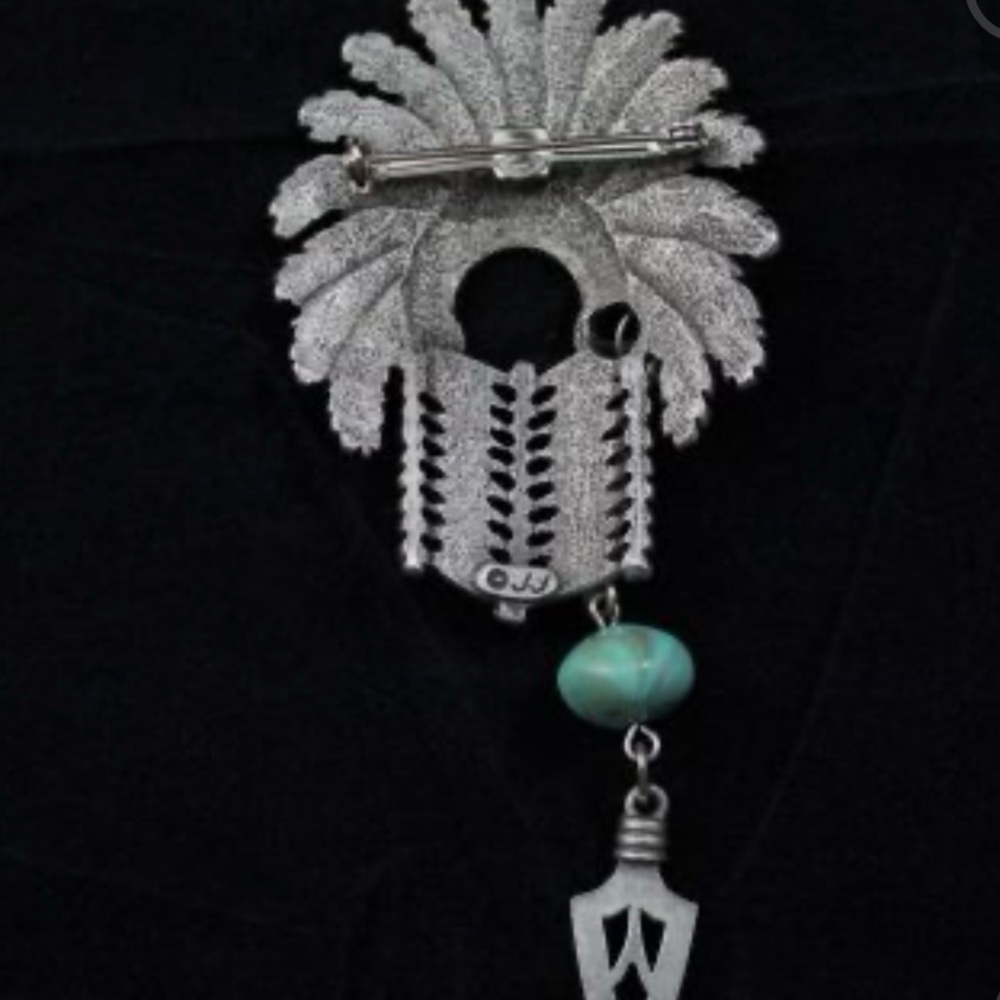 RARE VINTAGE JJ© JONETTE PEWTER NATIVE AMERICAN INDIAN HEADDRESS BROOCH PIN - Picture 2 of 6